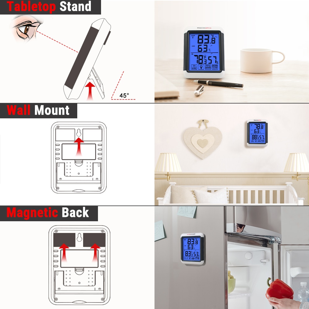 ThermoPro TP65A 100M  Weather Station Hygrometer Indoor Outdoor Tature and Humidity Monitor with Touch Screen. 