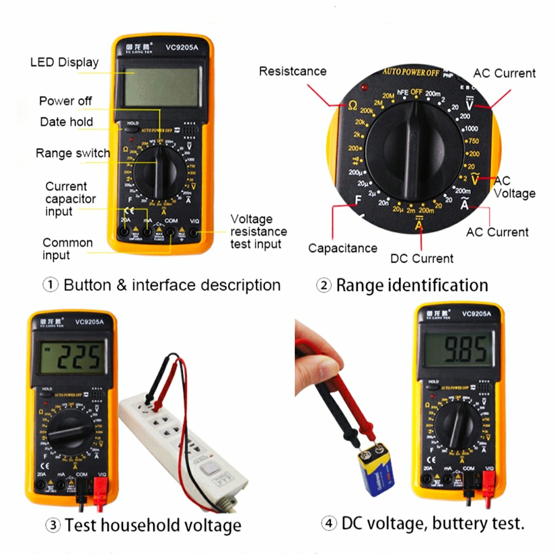 VC/DT 9205A Digital Multimeter Auto Power Off with Protective Case Data Hold Function High Precision Data Measurements AVO Meter. 