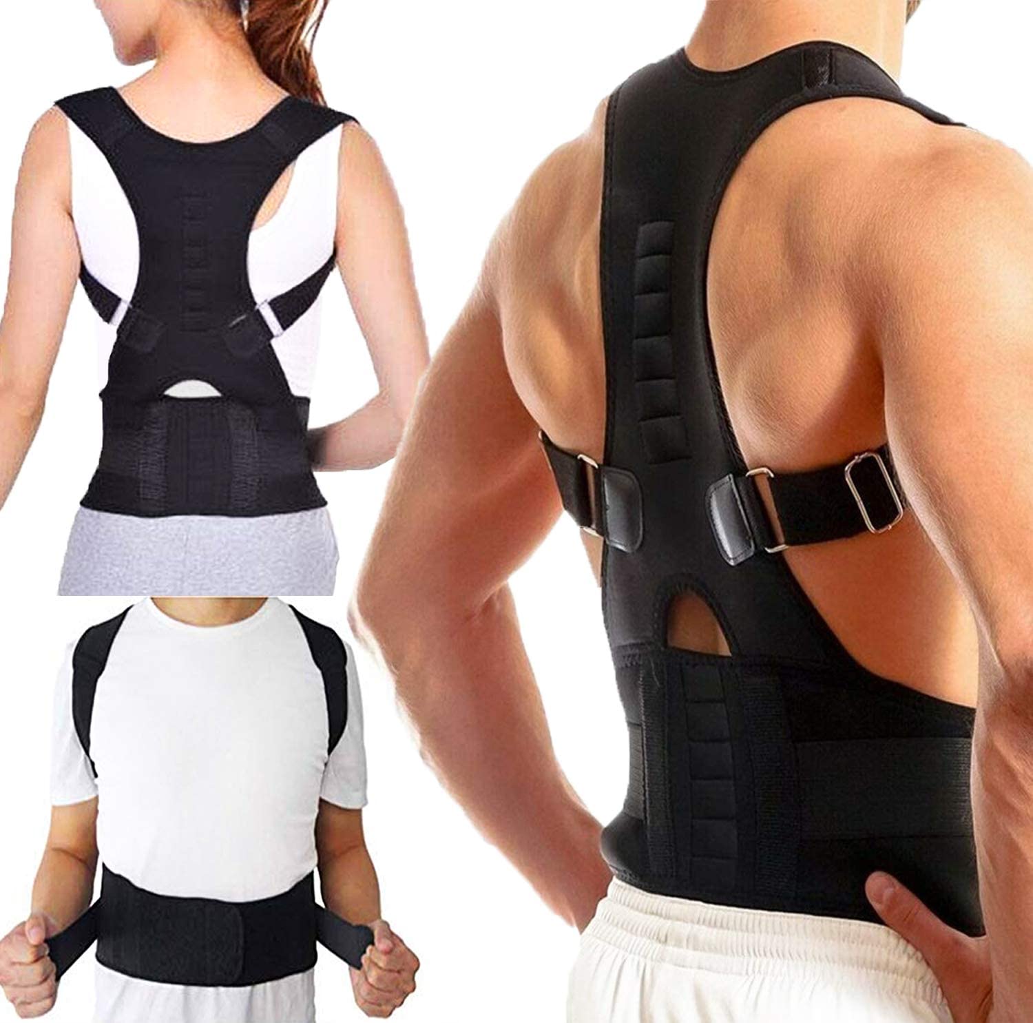 Male Female Adjustable Magnetic Posture Corrector Corset Back Men Brace  Back Shoulder Belt Lumbar Support Straight, Size:XXL (Skin Color), ZA