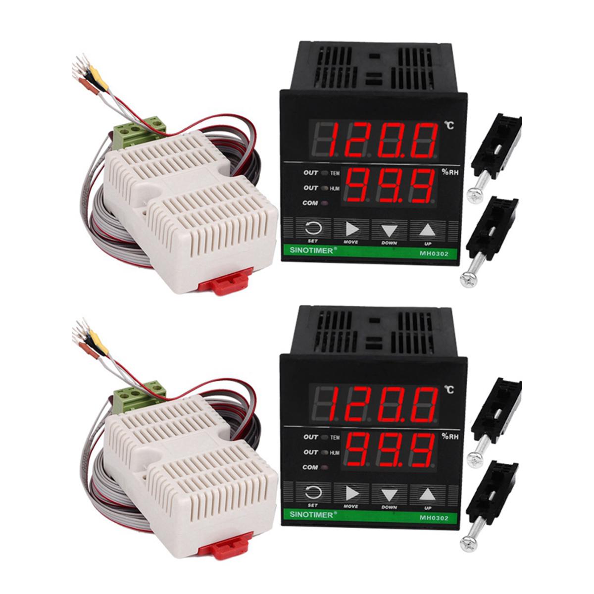 SINOTIMER 2X Temperature Humidity Controller, MH0302 Panel Mounted Digital Temperature and Humidity Controller Sensor