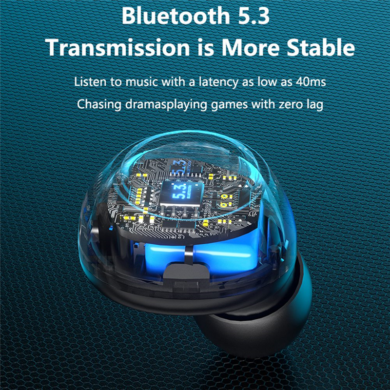 Wireless Bluetooth Earphone 8D Stereo Surround Sound LED Digital Display Touch Control Sports Earphone with Mic. 