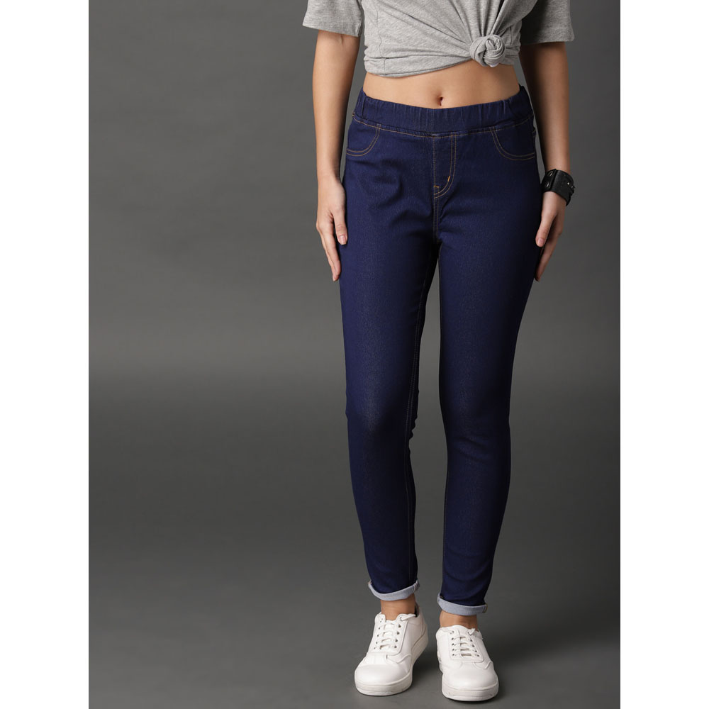 Blue Solid Mid-Rise Denim Jeggings 