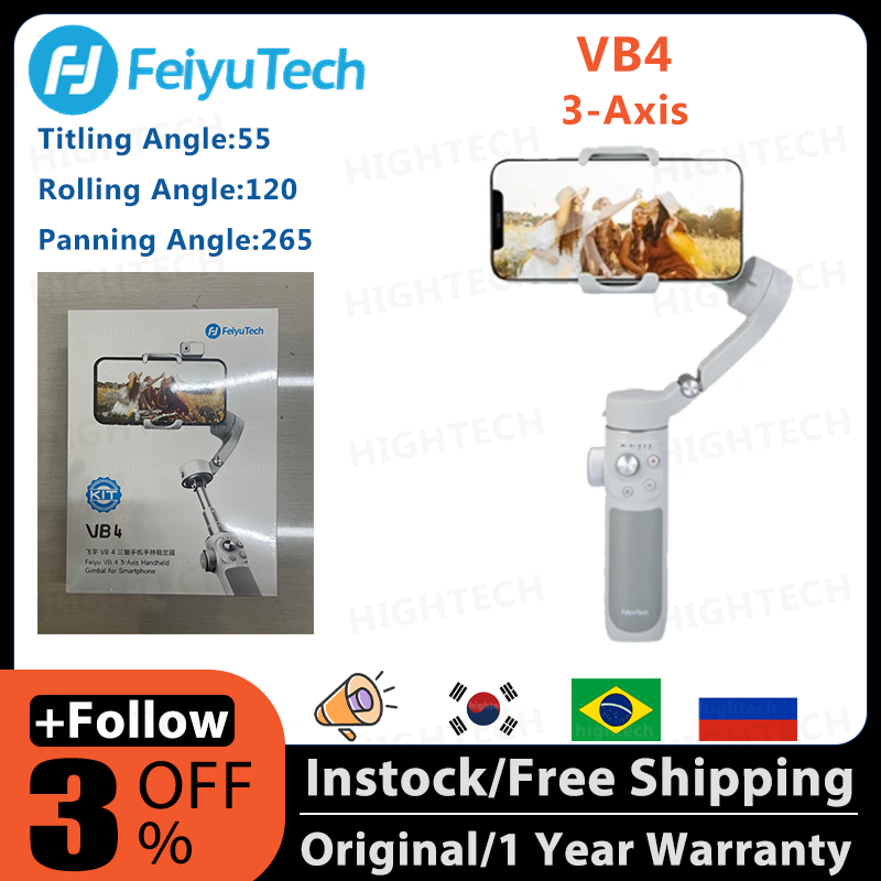 FeiyuTech Vimble 4 VB4 Smartphone Stabilizer Face Tracking 3-Axis Phone Gimbal Built-in Selfie Stick Portable for iPhone