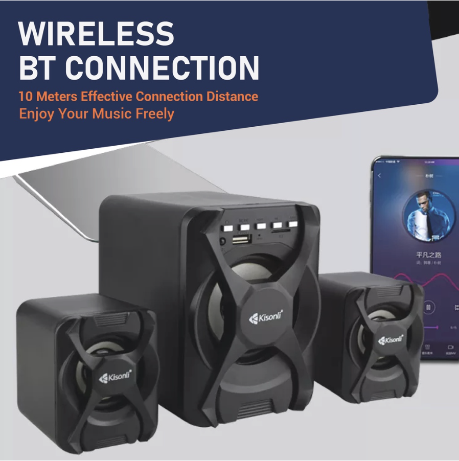 Kisonli U2500BT USB Bluetooth 2.1 Speaker with FM TF AUX Remote Control Black 5W. 