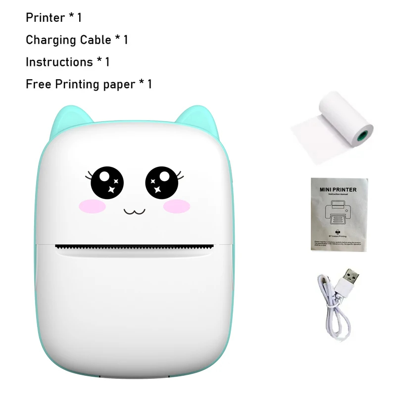 Mini Thermal Printer Wireless BT Label Photo Memo Wrong Question Printing Tag Bluetooth Ink-free Printer USB Cable Portable. 