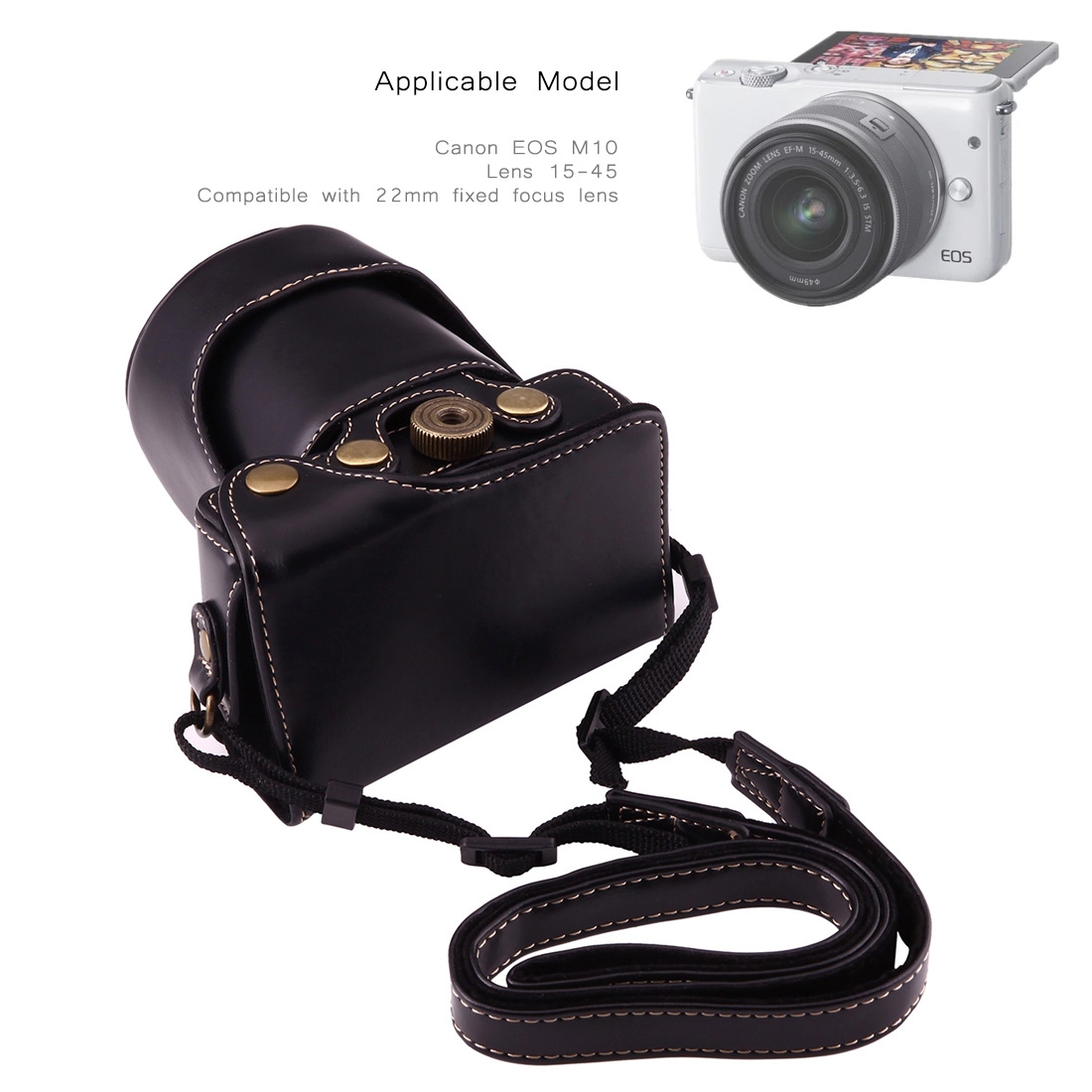 Full Body Camera PU Leather Case Bag with Strap for Canon EOS M10. 