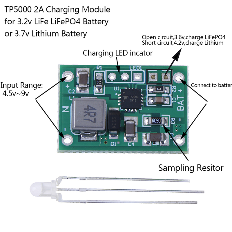 TP5000 3.6v/4.2v charger module lithium ion lifepo4 battery charging 3.2v Demoo
