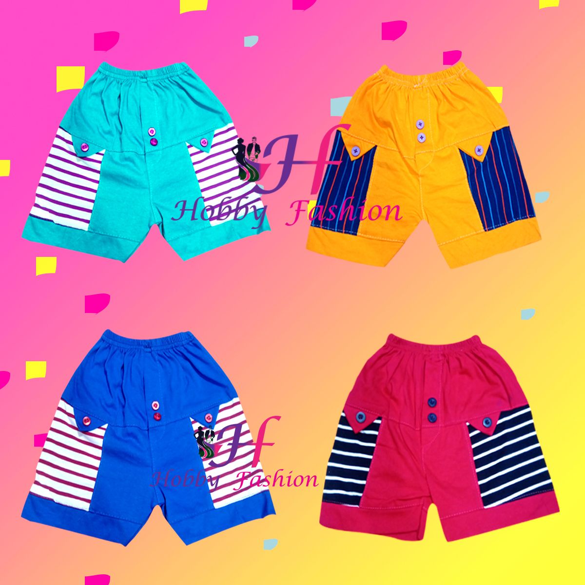 4 Pieces One Color and Stripe Half Pant for boys by any color