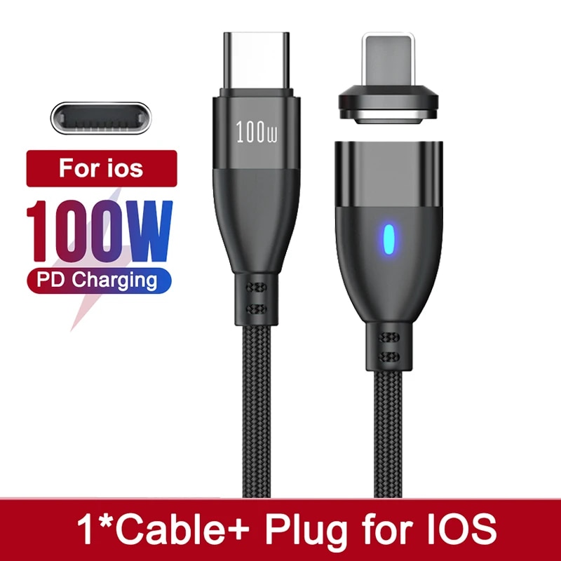 AUFU 100W Magnetic USB C Cable 5A PD Fast Charging Type C Cable Magnet Charger Micro TypeC Cable for iPhone Macbook PC Samsung