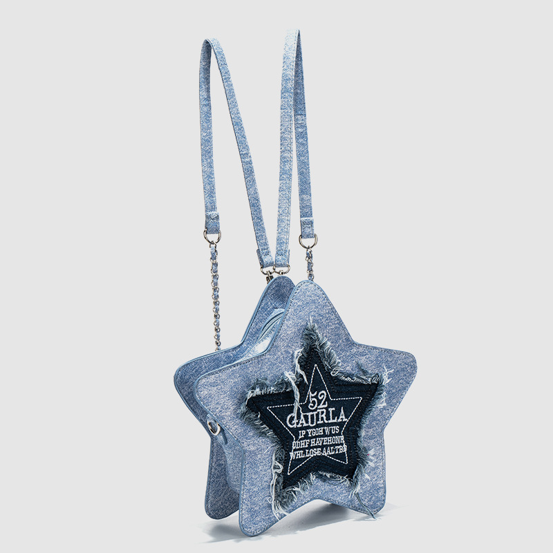 Student Bag 2024 New Cute Denim Pentagram Backpack Fashion Versatile Backpack Y2K Crossbody Bag