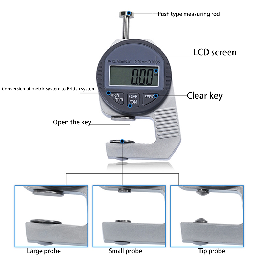 Digital Thickness Gauge Electronic Thickness Meter Measure Thickness of Paper Cloth Thin Metal Micrometer 0.01mm C. 