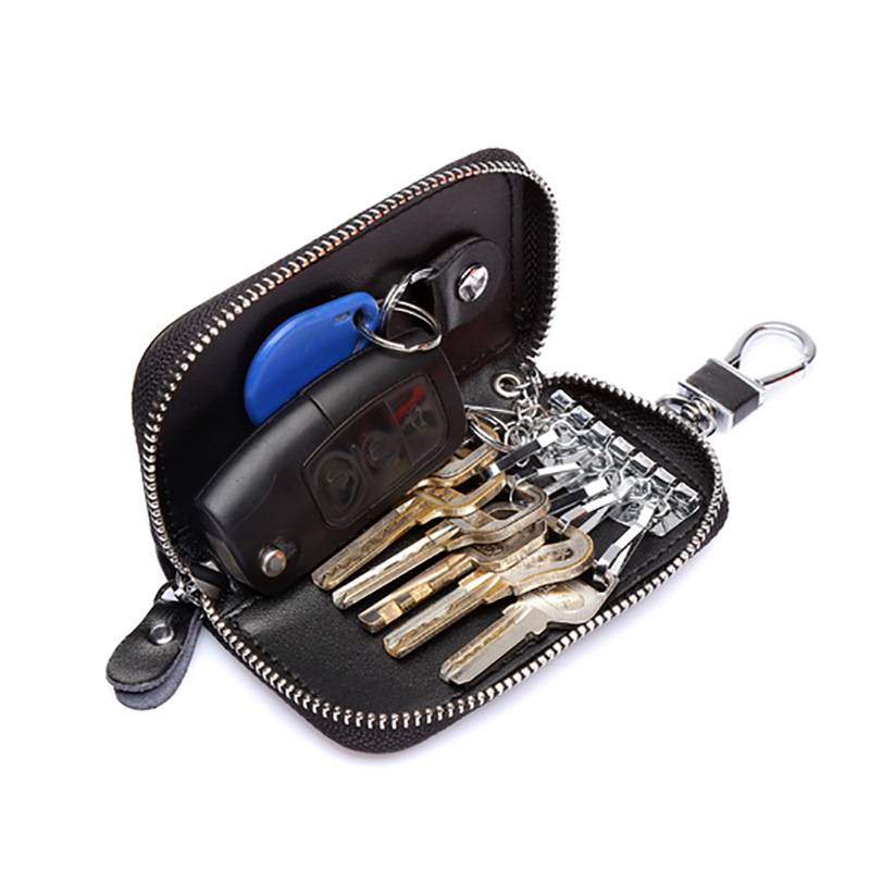 Keep Your Keys in Style with a Leather Key Ring Folder Wallet - Money Bag Type Key Holder/Box - Black -  A Unique Choice For Key Organization. 