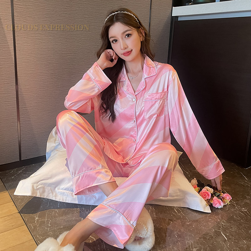 Pajamas Women's Pajamas Leisure Luxury Pajamas Thin New Elegant Ladies Rayon Polyester Polka Dot Pajamas Set Loungewear Ladies Hugh