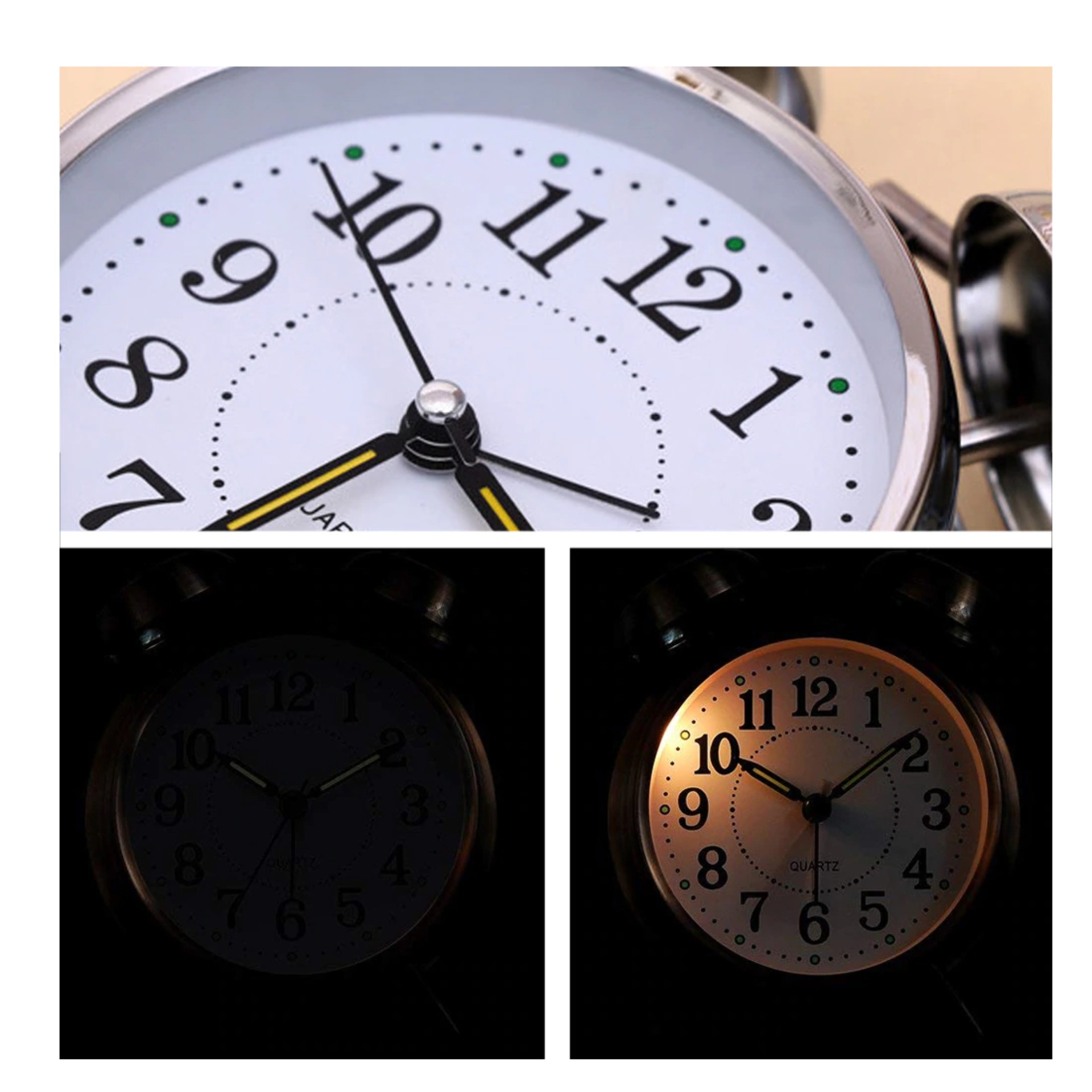 Creative Retro metal Alarm Clock Twin Bell Alarm Clock With Stereoscopic Dial Backlight Desk Clock Loud Alarm Clock Gift. 