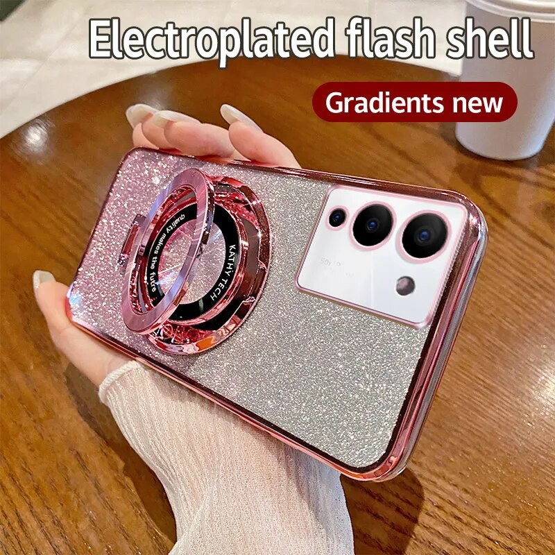 lthmy for Infinix Note 12 G96 X670 casing electroplating soft glitter TPU phone back cover phone case magnetic bracket