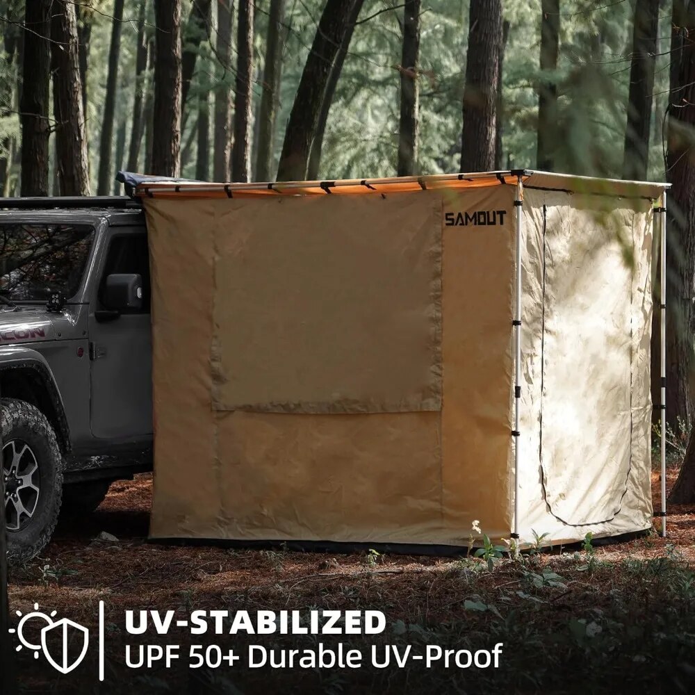 Camping Tent Vehicle Awning Room 8.2' X 8.2' Rip-Stop 420D Oxford Side Awning Changing Room With PVC Floor Carport Pergola Shade. 