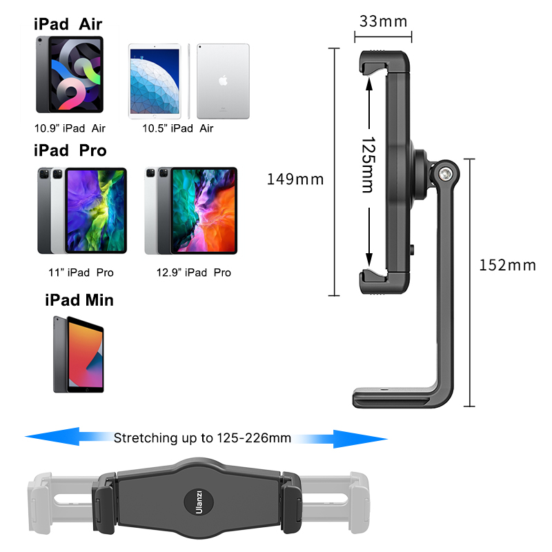 Ulanzi ST-20 Universal Tablet Phone Tripod Mount Tilt Adjust 360°Rotating Stand Holder for iPad Mini Air Pro iPhone Galaxy Vlog. 