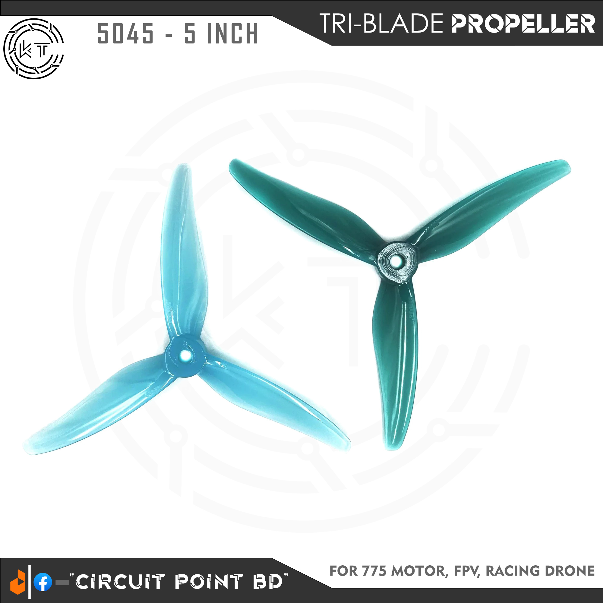 2Pcs 5 Inch Propeller (CW + CCW) 3 Blade / Tri-Blade High Quality Props for Drone, FPV Racing Drone, Plane or Drone Camera.