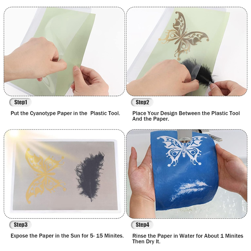 60 Sheets Sun Print Paper Cyanotype Paper Kit, A6 Sun Art Paper with 1 Plastic Tool for Sun Printing, Solar Paper. 
