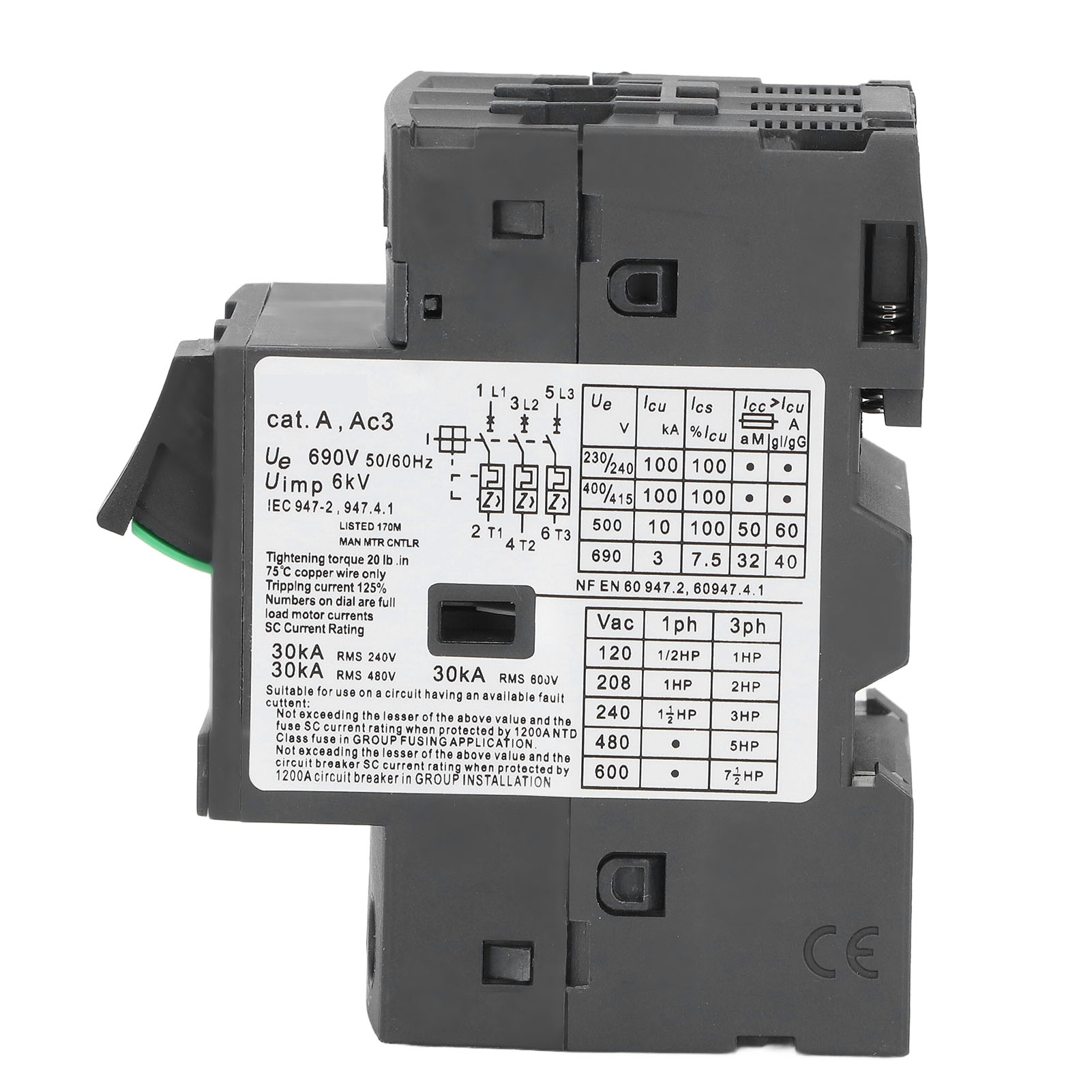 Motor Circuit Breaker, AC690V 2.5-4A Motor Protector Switch Button Control for Electrical Application