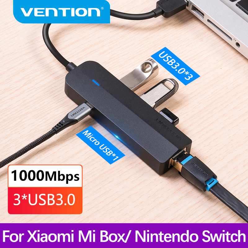 VENTION CHNBB 3-Port USB 3.0 (0.15M  ) with Gigabit Ethernet Adapter Black   Hub. 