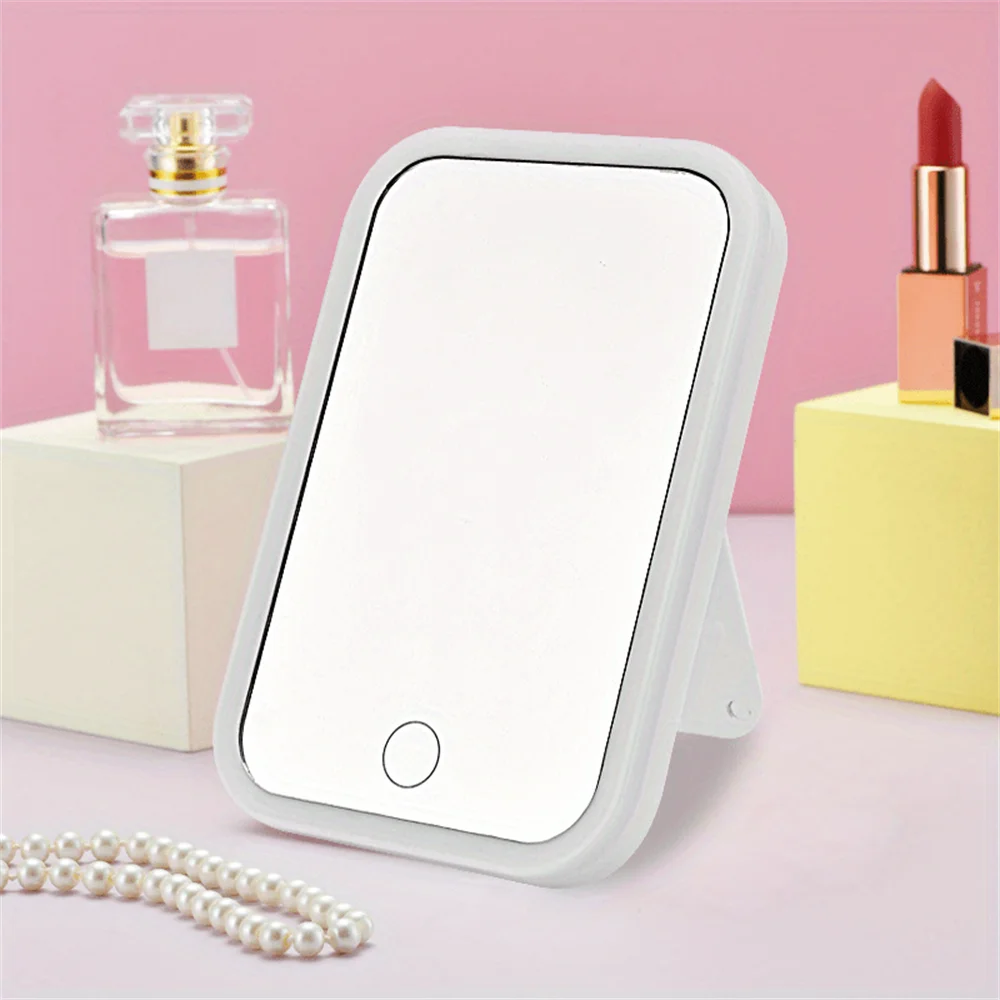 LED vanity mirror touch screen 3 lights portable standing folding vanity mirror 5x magnification compact vanity mirror. 