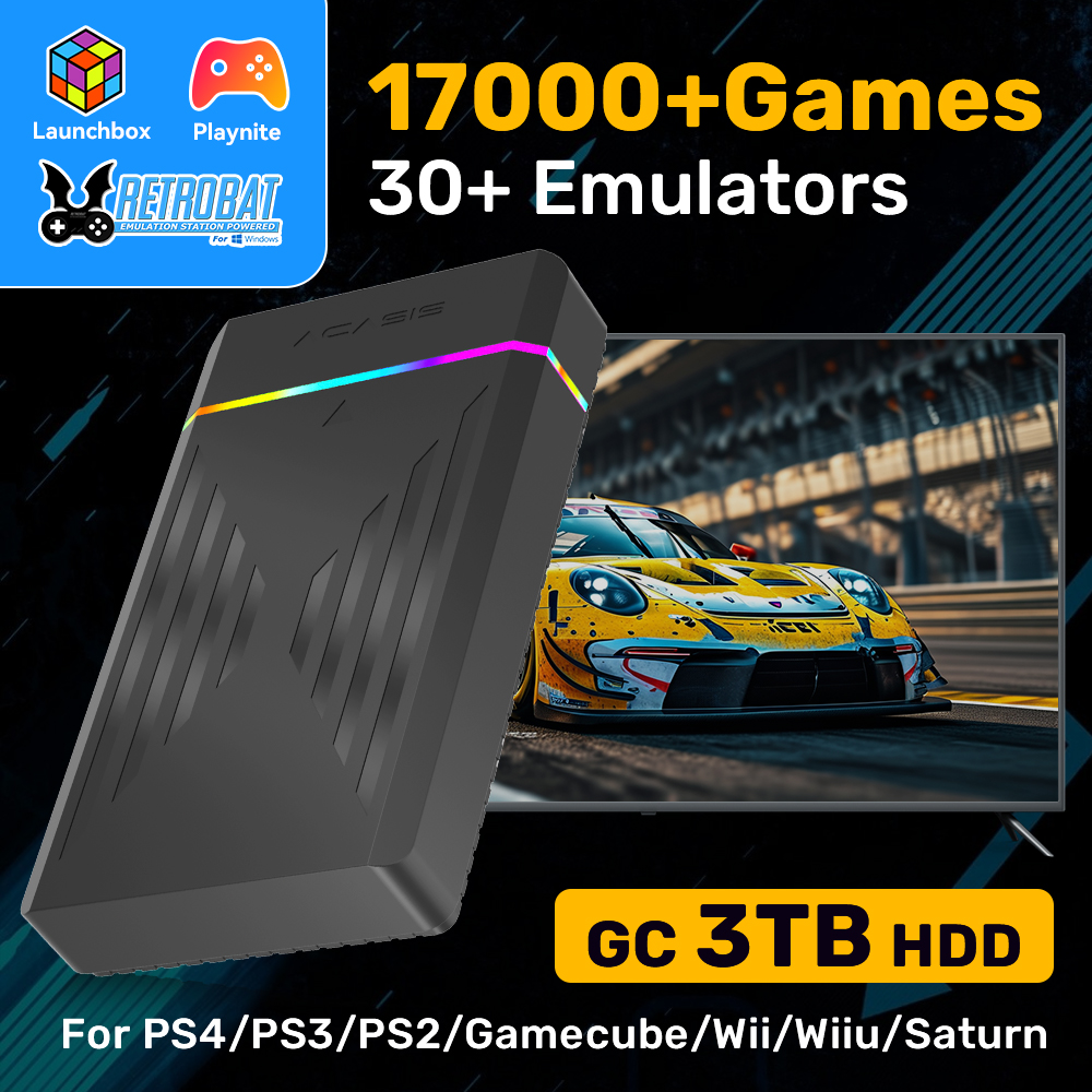3TB Gaming HDD Playnite Retrobat Launchbox Retro Game Console with 17000+ Games for PS4/PS3/PS2/Wii/Wiiu/SS for WIN PC/Laptop