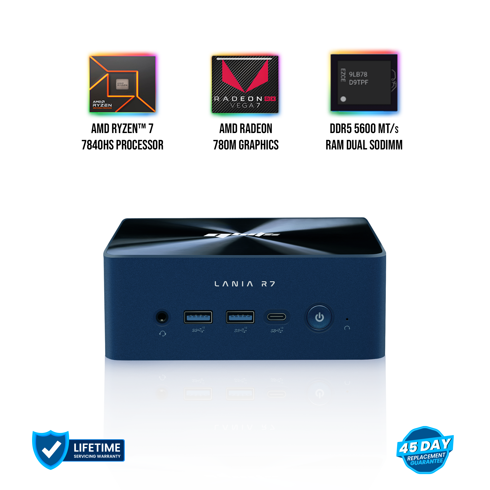 Qbits Lania R7 AMD Ryzen 7 7840HS 16GB DDR5 RAM 1TB M.2 Western Digital NVMe SSD