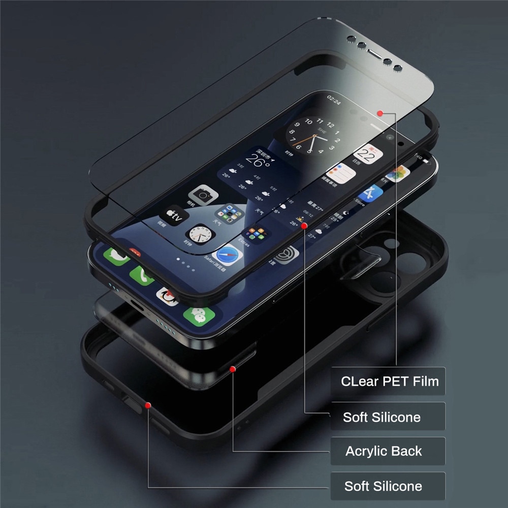 360 Full Body Front Screen Transparent Phone Case For iPhone 11 12 13 Pro Max XS X XR 7 8 Plus SE 2 Shockproof Bumper Back Cover. 