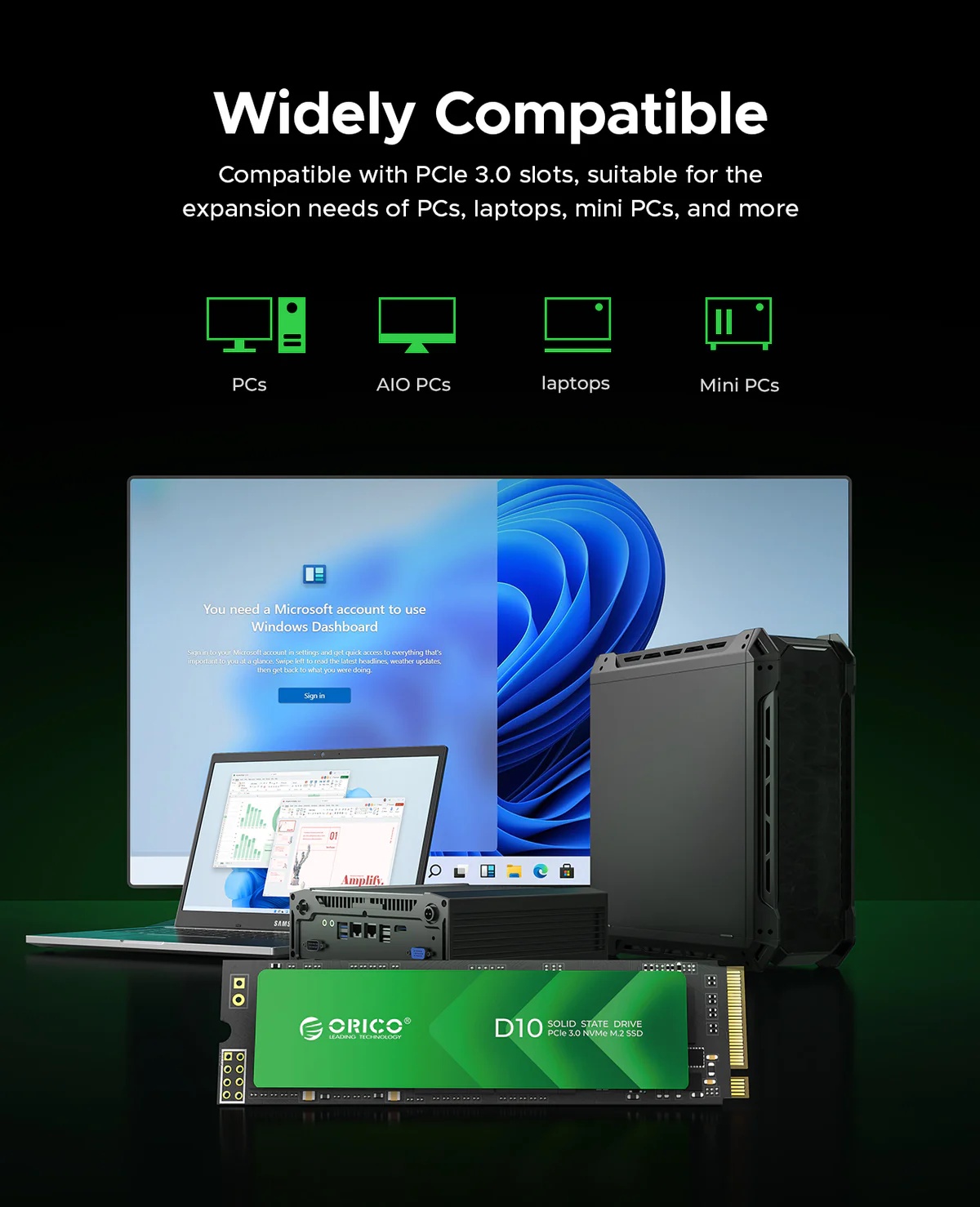 ORICO  D10 SSD M.2 NVMe PCIe Gen3 x4 2280 SSD Gen 3 128GB. 