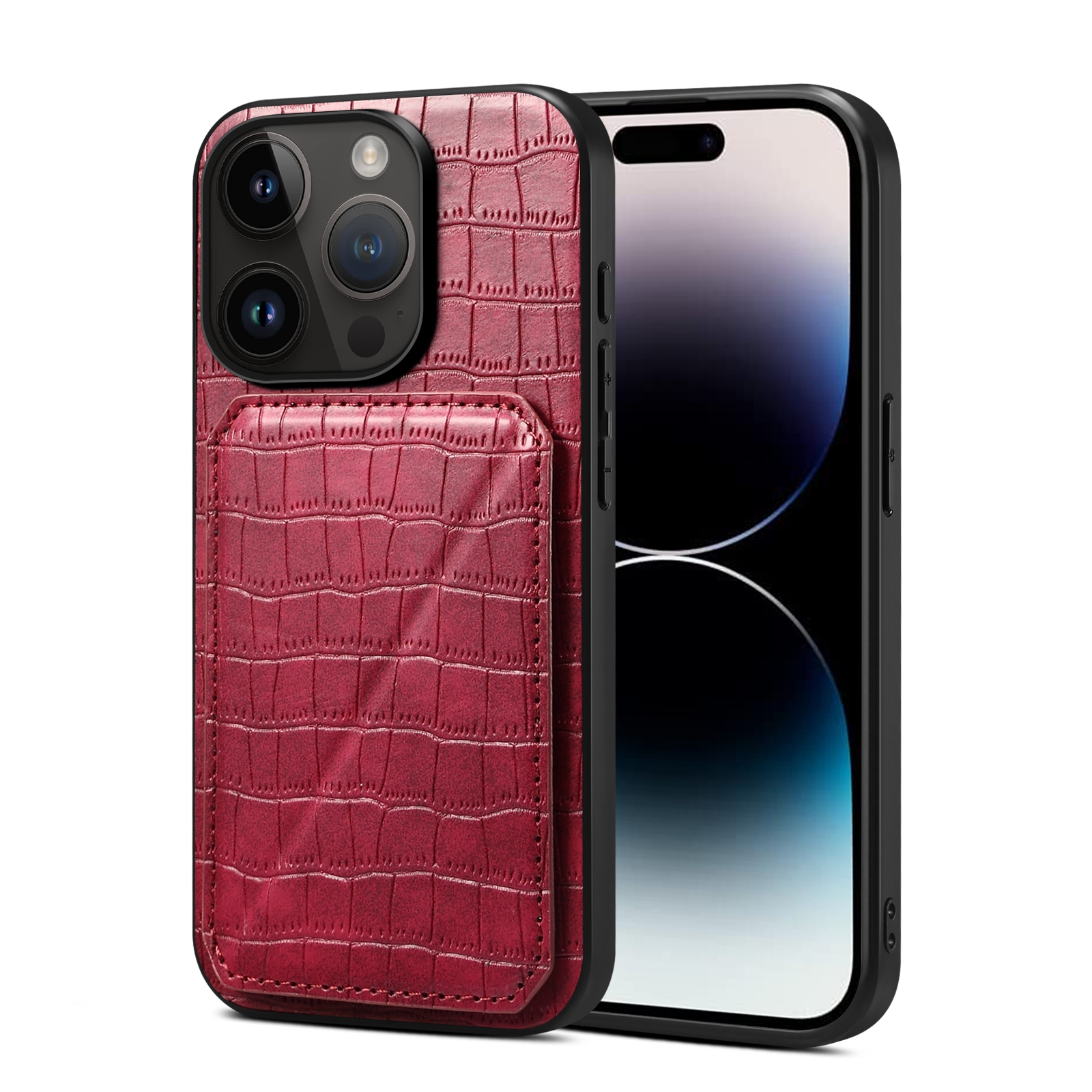 Imitation Crocodile Leather Back Phone Case with Holder For iPhone XR/iPhone 11 Pro Max/iPhone 14 Plus/iPhone 14 Pro/iPhone 12 / 12 Pro/iPhone 8 Plus / 7 Plus/iPhone 12 Pro Max/iPhone 15 Pro Max/iPhone 15 Pro/iPhone SE 2