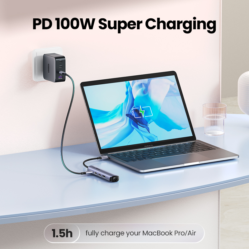 UGREEN USB C Hub Ethernet, 5 in 1 Multi Port Adapter with Gigabit Ethernet Port 4K HDMI USB C PD Charging and 2 USB 3.0 Compatible with MacBook, iPad Pro, XPS, Pixelbook, Surface, Chromebook and More. 