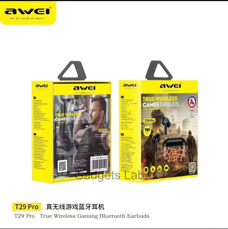 Awei T29 Pro True Wireless Games Earbuds With Dynamic Color Changing Charging Case. 