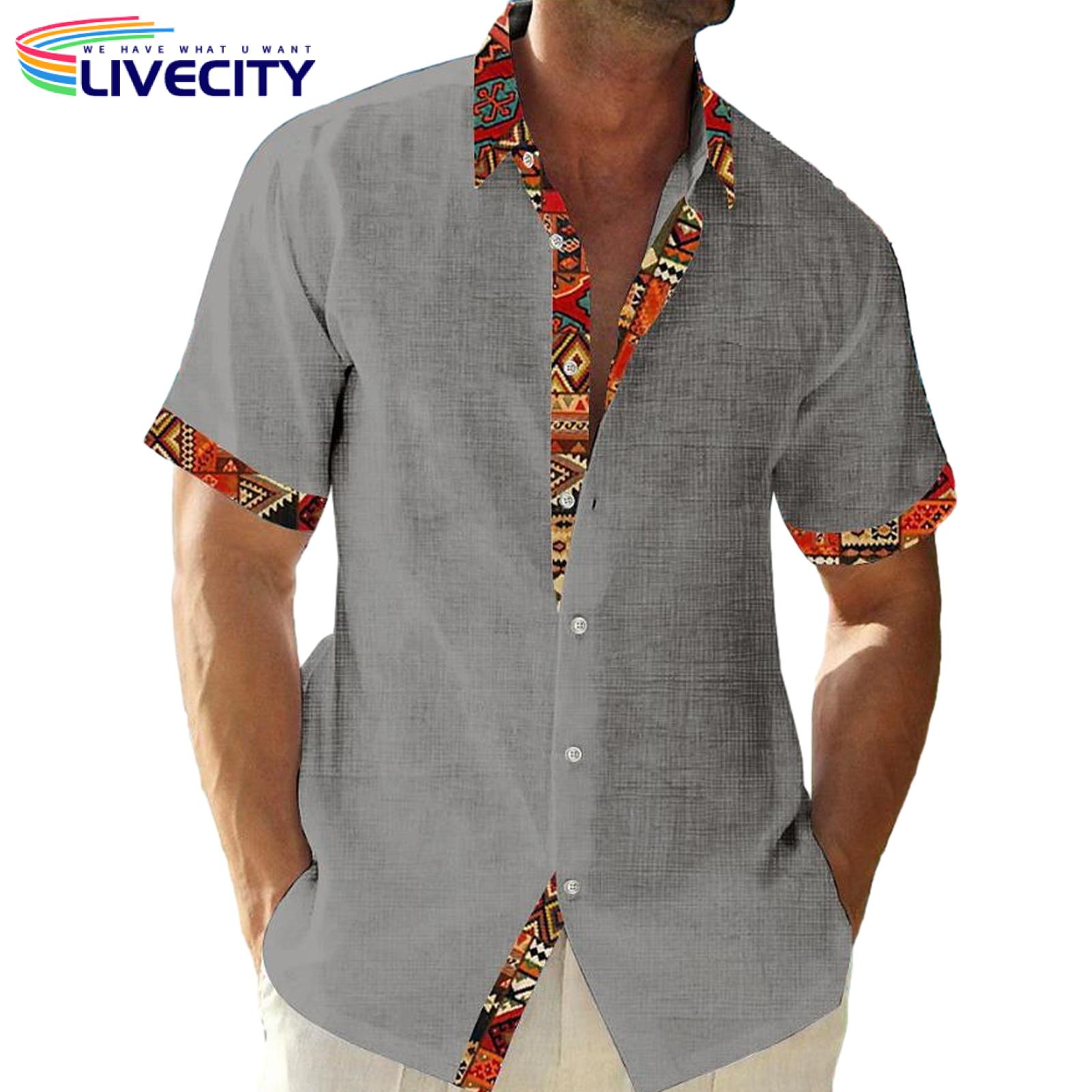 Hawaii Beach Vacation Shirt Men's Summer Shirt Breathable Vacation Beach Top with Color Matching Print Color Matching Shirt