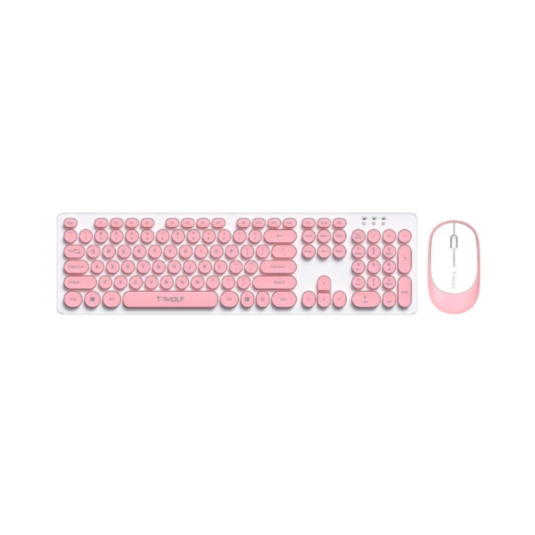 T-Wolf TF770 Wireless Keyboard Mouse Combo | Pink