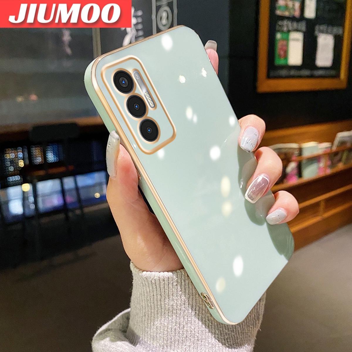 JIUMOO For Tecno Pova 3 Case Macaron Color New Design Soft Silicone Square Phone Case Square Edge Pattern Luxury Plating Silicone Casing Full Cover Camera Shockproof Protection Case