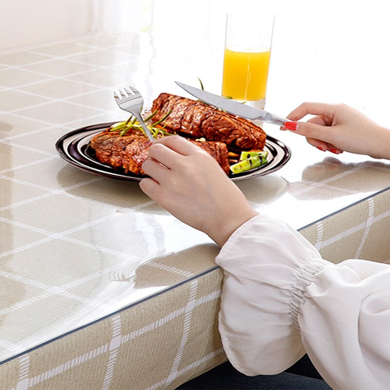 PVC Table Mat Transparent D' Waterproof Tablecloth Oil Tablecloth with Kitchen Pattern Glass Soft Cloth Table Cover 1.0 mm. 