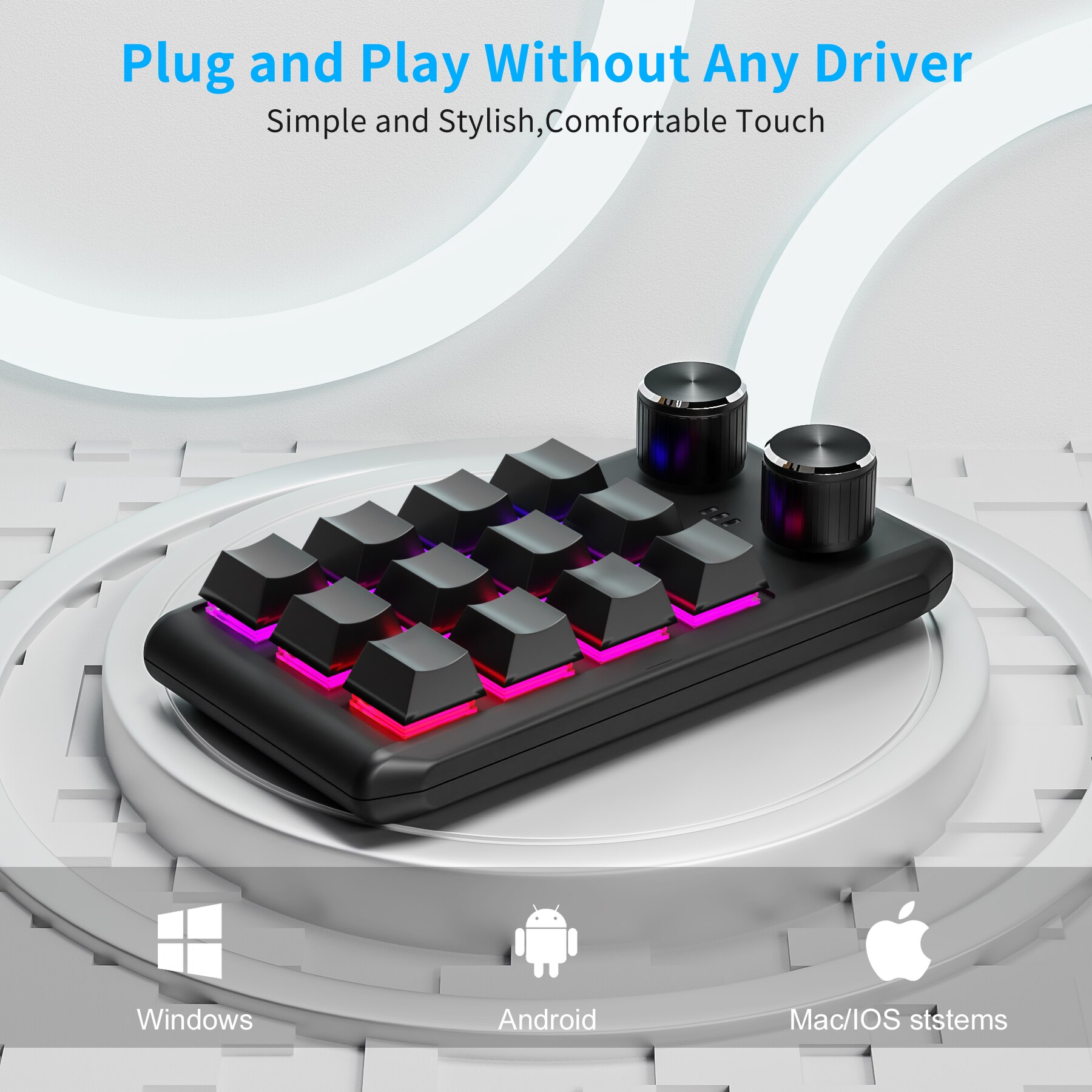 Programming Macro Custom 2 Knob Bluetooth Keyboard RGB 12 Key Copy Paste Mini Button Gaming Keypad Mechanical Hotswap Macropad. 