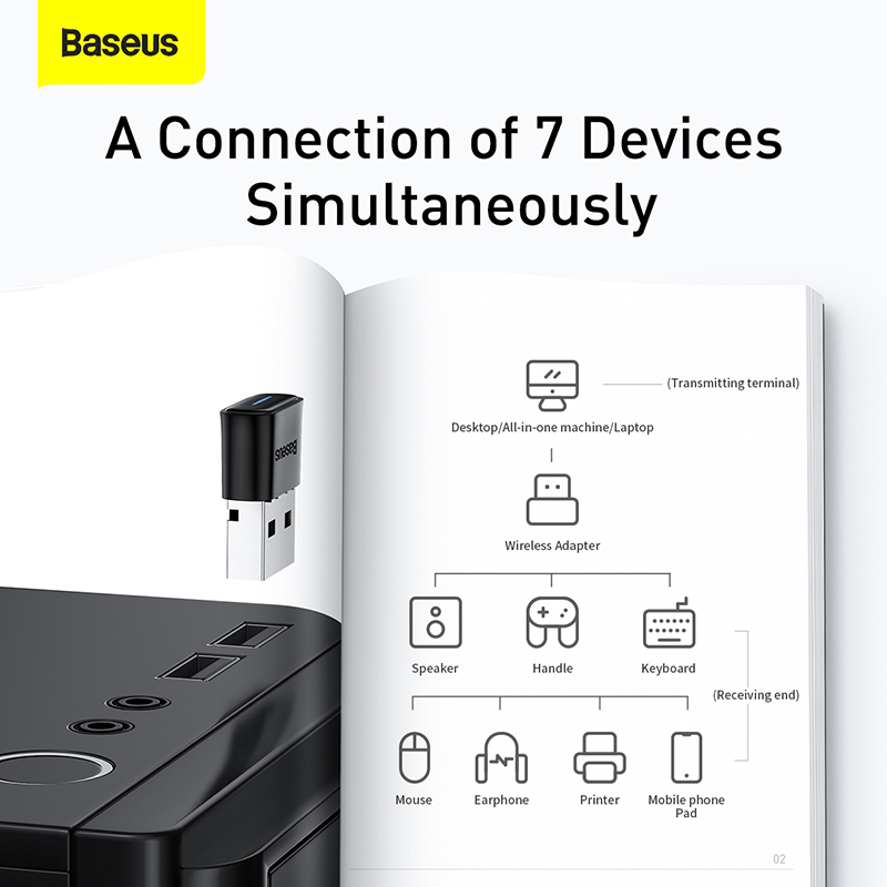 Baseus USB Bluetooth Adapter Bluetooth 5.0 Music Audio Receiver Transmitter For PC Speaker Wireless Mouse USB Transmitter. 