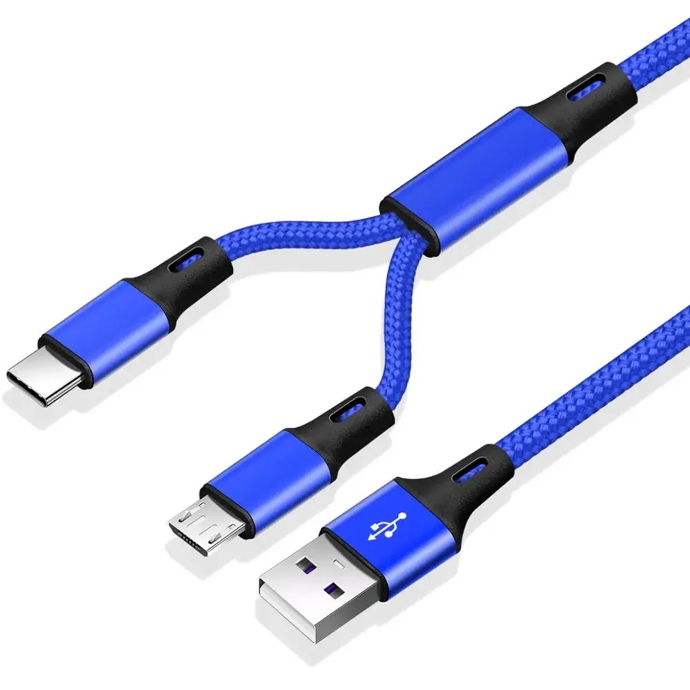 2 In 1 Micro USB Cable Type C Cables Fast Charge Charger Cable Tablet Phone Charge Cord 2in1 Nylon Braided Mobile Android Wires. 