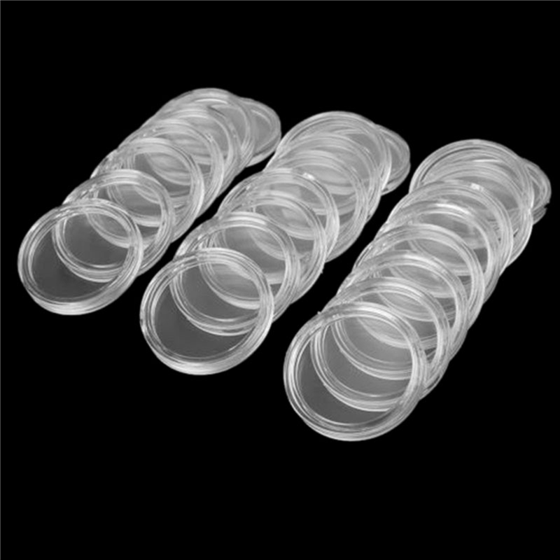 XHHDQES 200Pcs 21mm Round Clear Plastic Coin Holder Capsules Box Storage Clear Round Display Cases Coin Holders. 