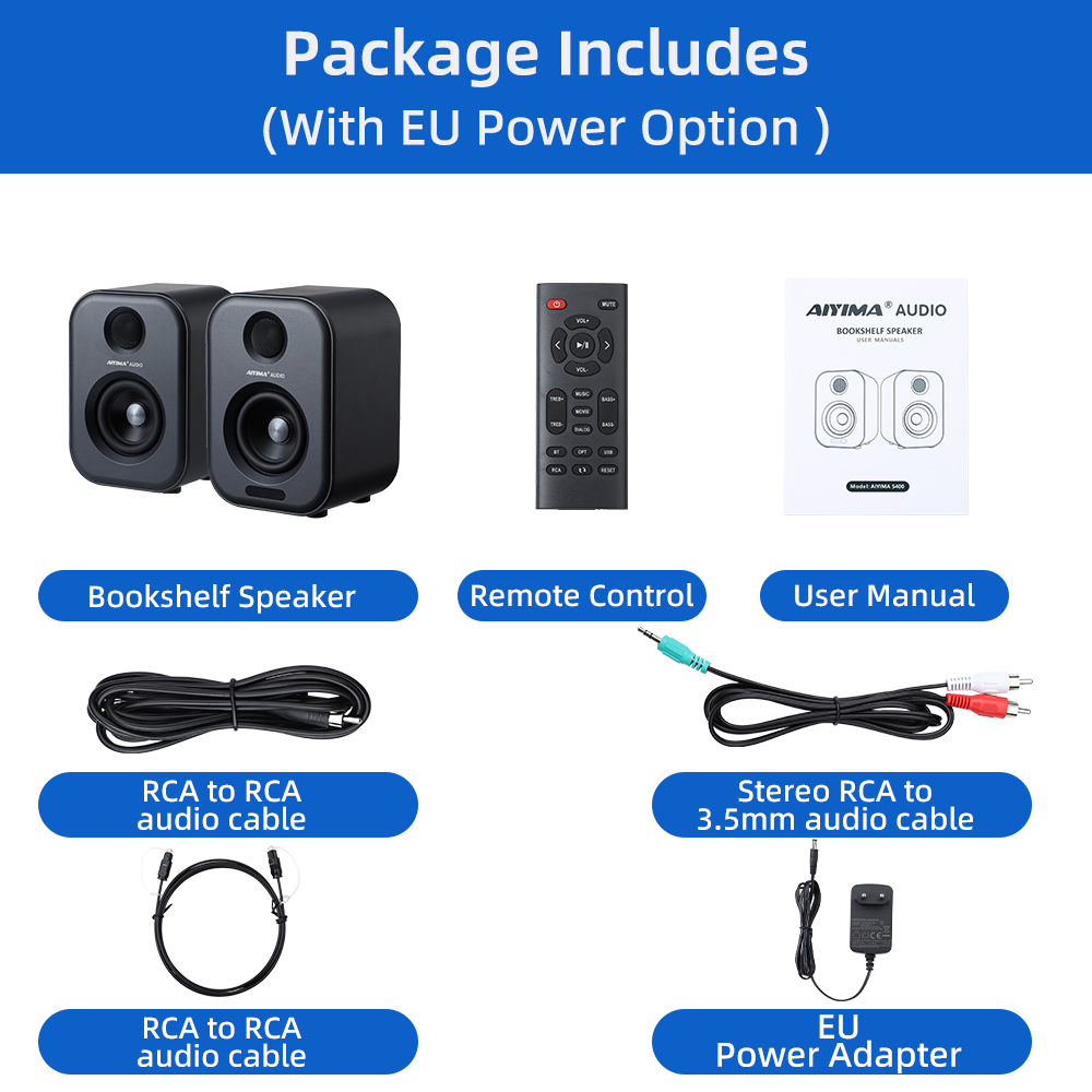 AIYIMA S400 Audio 80W Bookshelf Active Speakers Studio Monitor 3 Inch Bluetooth USB DAC HiFi Home Subwoofer Music System TV PC. 