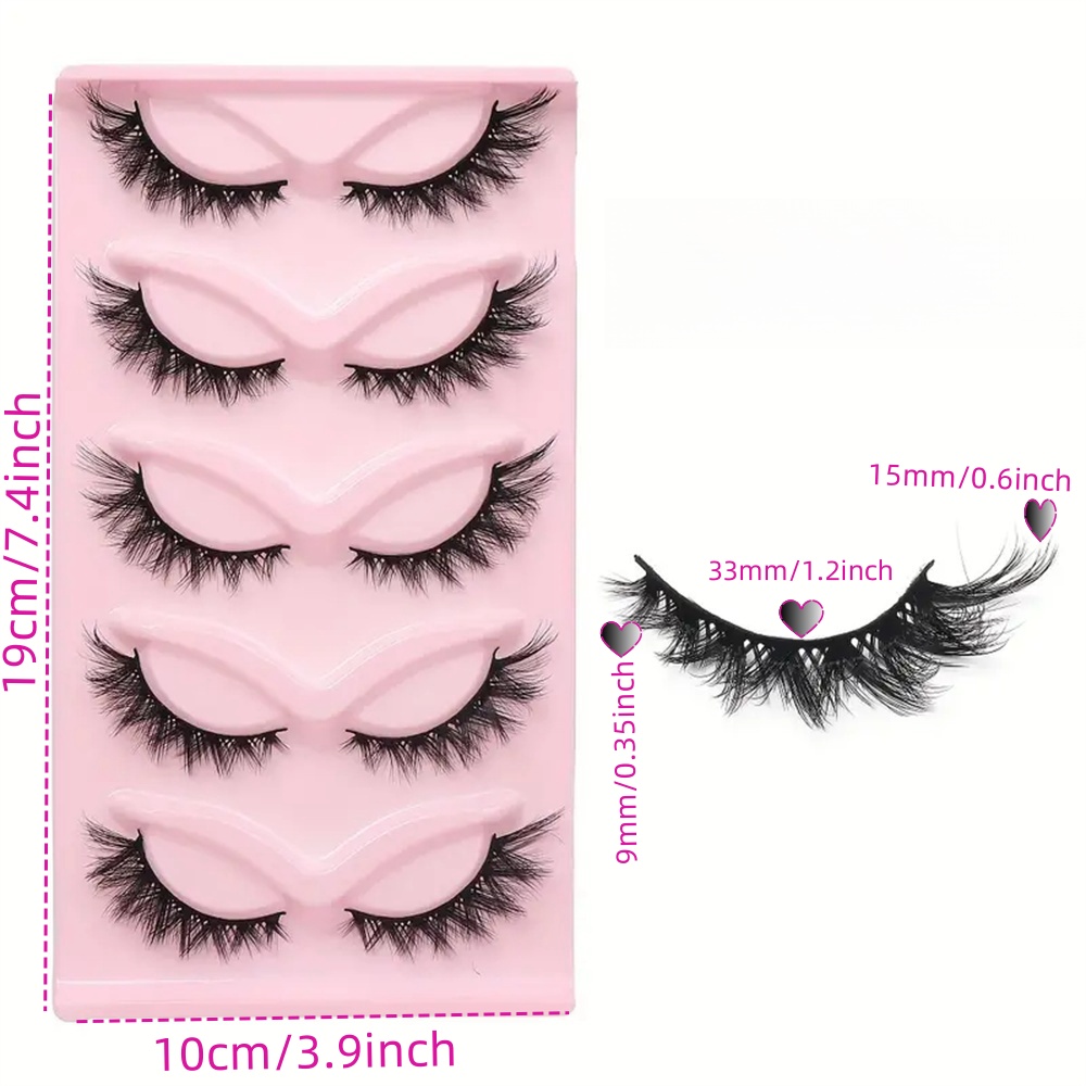 5 pairs of cartoon eyelashes, fox eye false eyelashes -3D slim artificial mink cat eye strip eyelashes, creating a natural cat e. 