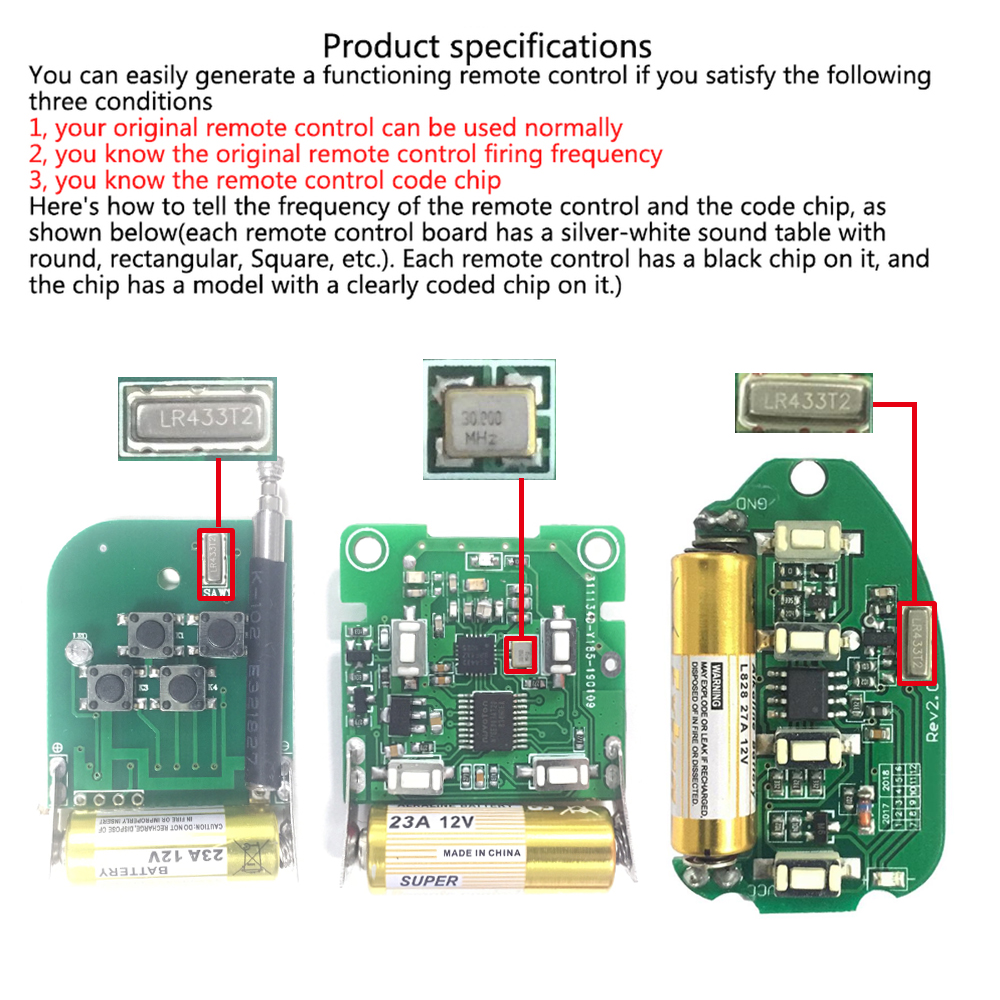 433Mhz RF Remote Control On Off Button Learning Code EV1527 Smart Home Transmitter For Led Light Car Gate Garage Door Alarm Key. 