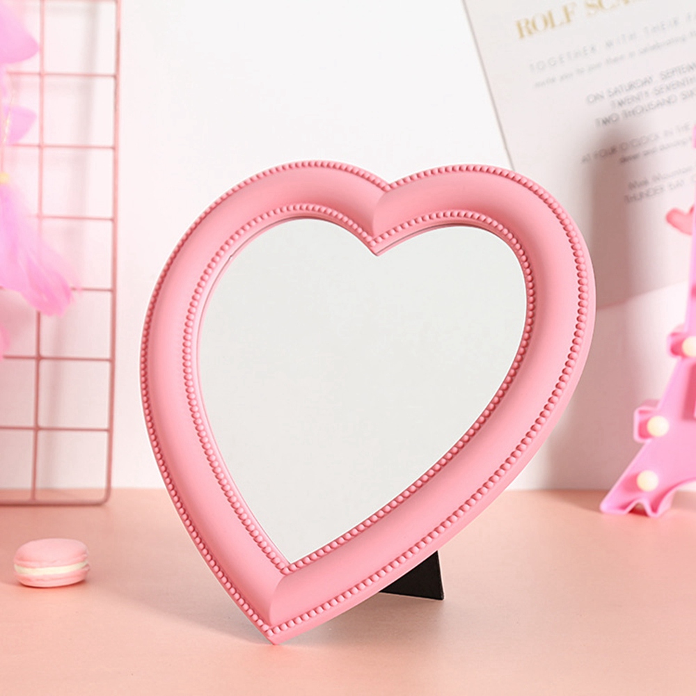 FORIDE Love Mirror Desktop Makeup Mirror Wall Mounted Dual-Use Vanity Mirror Girl Room Wall Decor Heart-Shaped Mirror(Pink S). 