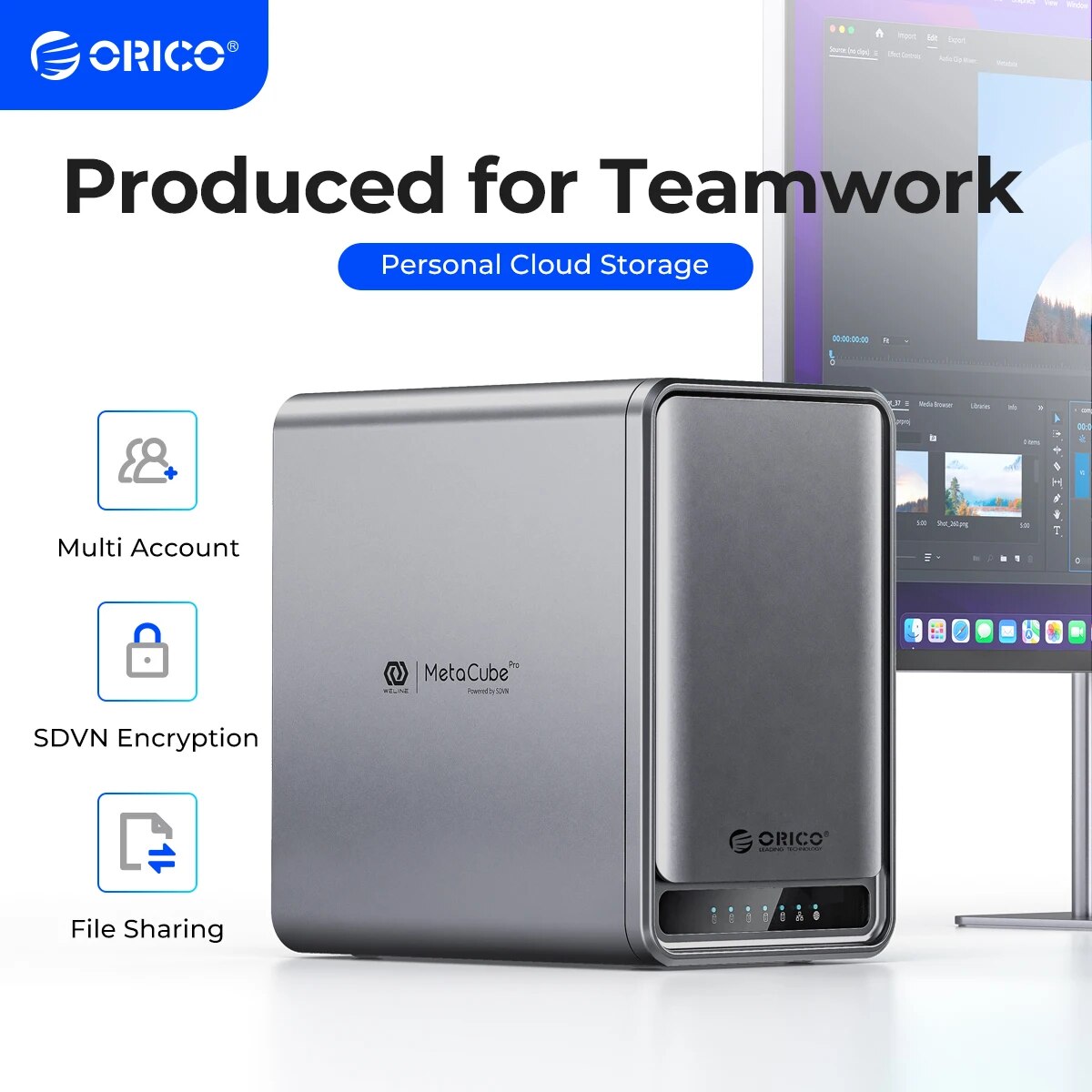 ORICO MetaCube Pro 3.5" Enterprise Storage 5 Bay NAS with Multi-account Usage Double Encryption Data Sharing for 7x24 Hours Work