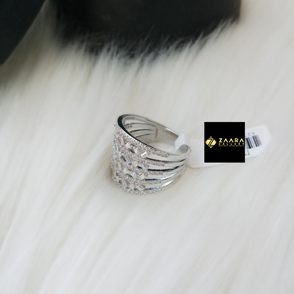 Diamond Cut AD Stone Gold Finger Ring for Women Girls With Free