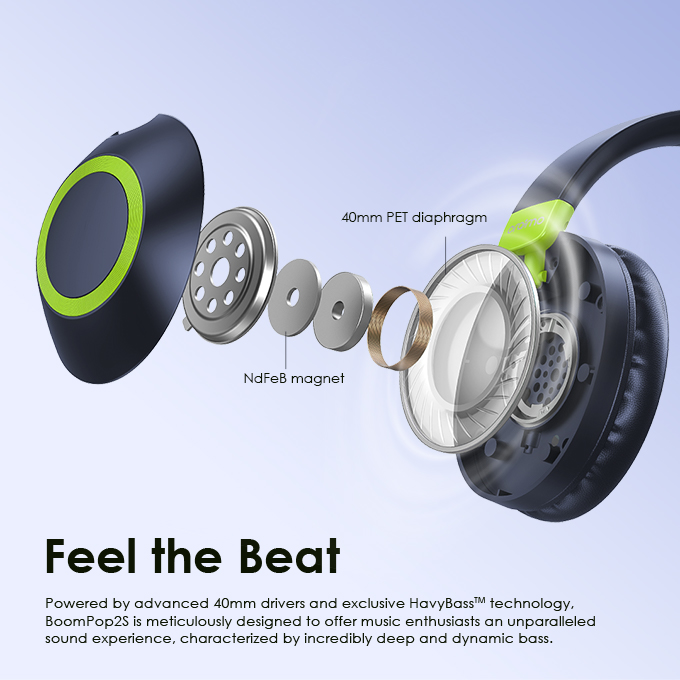 oraimo BoomPop2S ENC Over-Ear Wireless Headphones. 