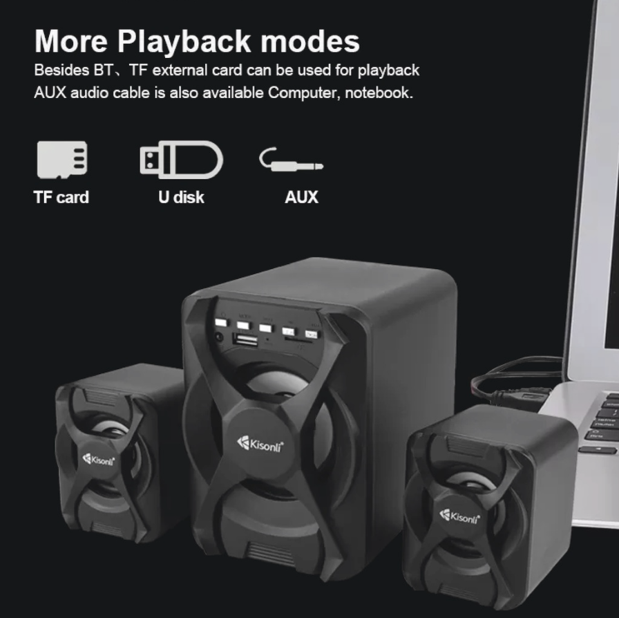 Kisonli U2500BT USB Bluetooth 2.1 Speaker with FM TF AUX Remote Control Black 5W. 