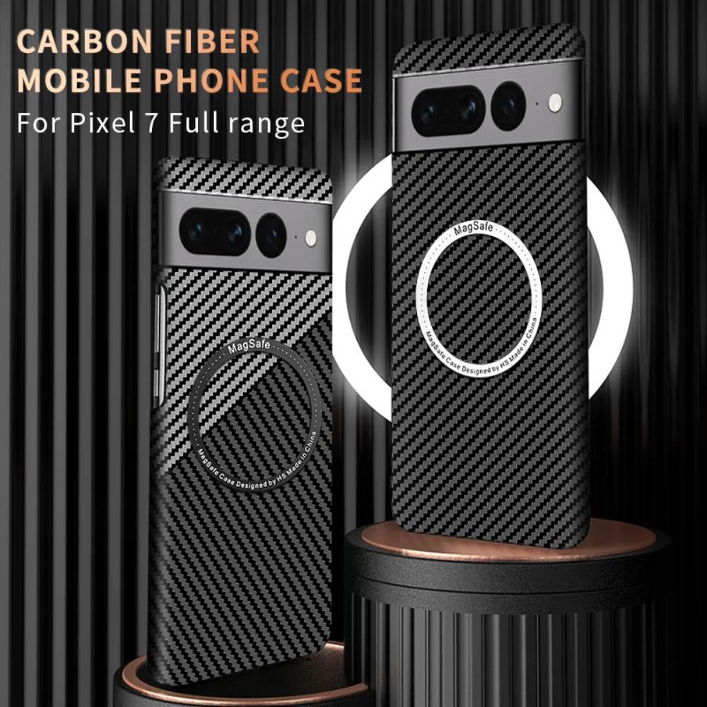 2023New Luxury Carbon Fiber Texture Pattern Magnetic Ultra Slim Case For Google Pixel 7 Pro Matte MagSafe Ring Armor Cover Coque. 